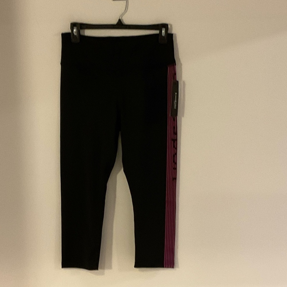 bebe Black Leggings with Pink Stripe